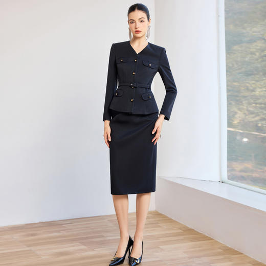 IWY/高级感藏青色西装套裙女收腰显瘦职业装两件套气质职业裙装J26CS272 商品图3