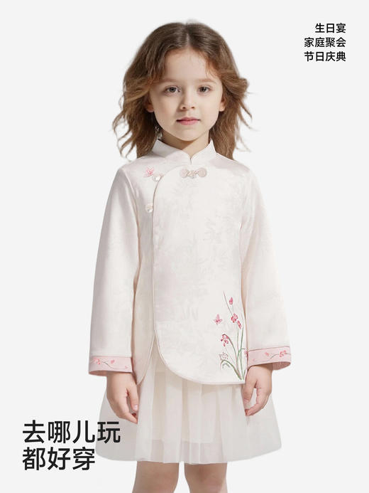 英氏女童连衣裙新中式长袖纱裙女宝宝礼服可爱新款YRLAJ1S002A 商品图3