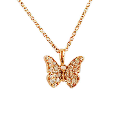 【天然正品】AU750玫瑰金简约时尚蝴蝶造型0.22克拉群镶钻石吊坠项链11.1*10.5*2.8MM（皆取最大值）链长：45CM（长度可调节）260126TB60 商品图0