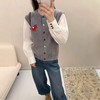 雀说韩系刺绣小马彩扣圆领针织开衫新款衬衫袖毛衣假两件上衣ALW 商品缩略图1