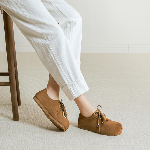 【上新】千百度流苏卡皮巴拉全包勃肯鞋女2026春季新款薄底丑萌牛津单鞋A26163811 商品图4