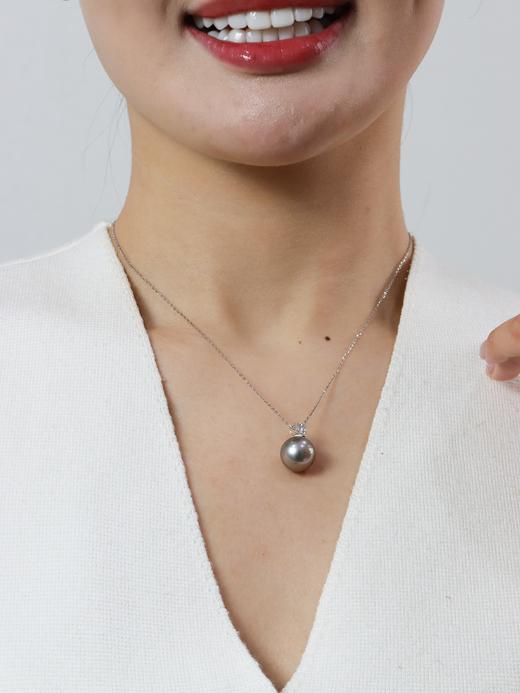 【挚友限定】戴妃-18K金钻石大溪地炫彩铂金灰吊坠12-13mm 商品图1