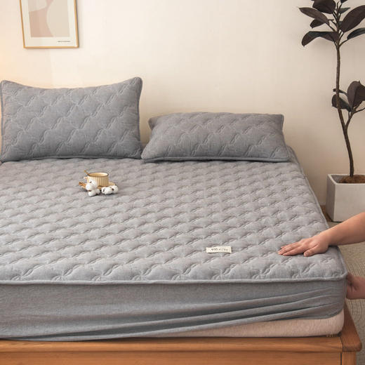 【全棉夹棉床笠】 A类全棉色织抗菌大豆夹棉床笠席梦思保护罩 360℃全方位呵护家人健康 商品图1