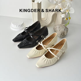 经典鲨2026年春专柜新品牛皮革法式小方头低细跟通勤单鞋女KW333-617011