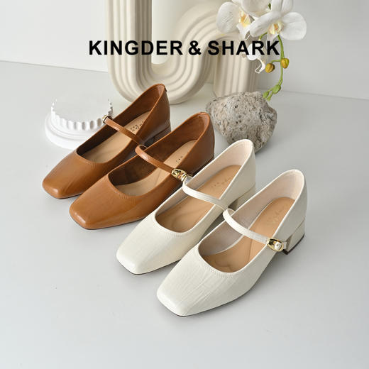 经典鲨2026年春专柜新品复古方头纯色气质中粗跟浅口单鞋女KW89-617031 商品图0