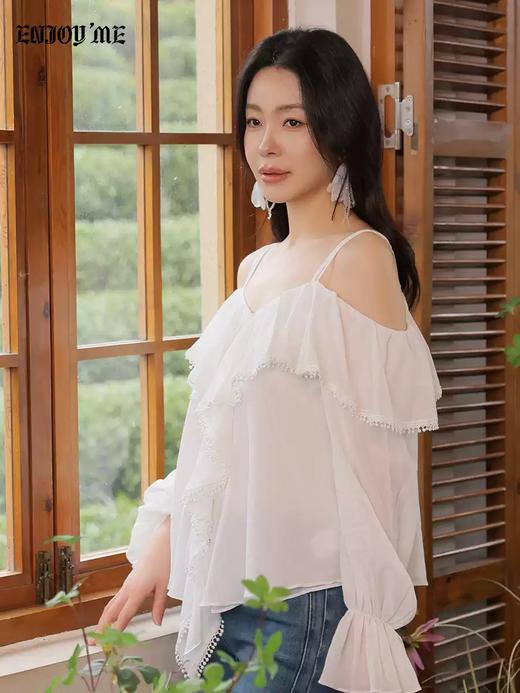 【门店同款】ENJOY春季“柔光芳序”露肩波浪边上衣 169649681 商品图2