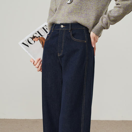 【初春-九分-阔腿裤】逸阳不易褪色车缝分割显瘦保暖拉毛厚牛仔裤8839V 商品图5