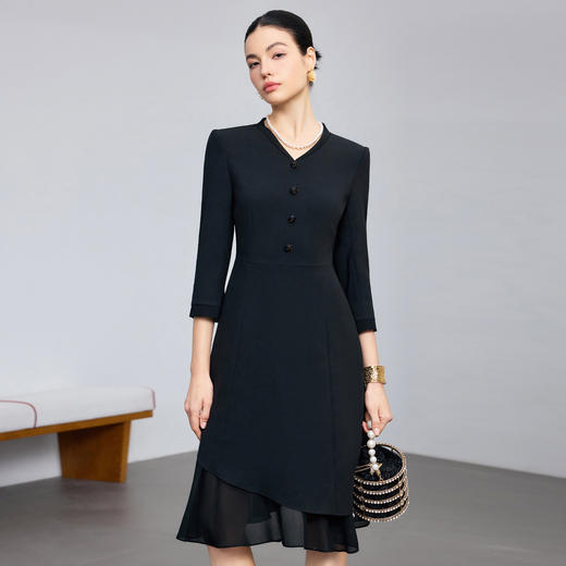 IWY/春季新款黑色连衣裙女收腰显瘦通勤裙高级感职业裙装25Q861 商品图3