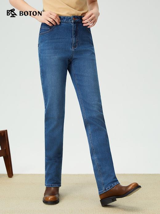 【热痰蓄温】波顿女士秋冬季高弹直筒修身加绒牛仔裤高腰显瘦长裤LE389325 商品图3