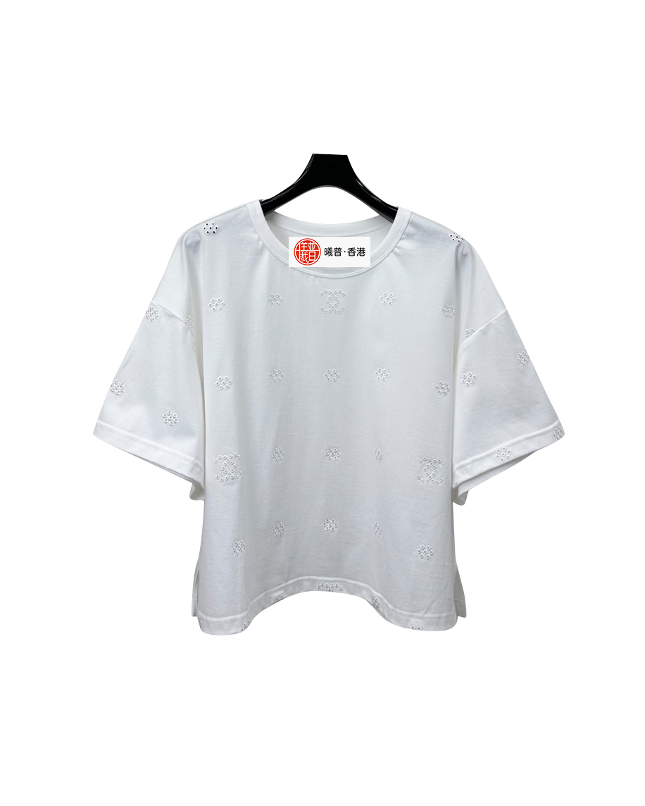 女款镂空刺绣短款短袖T恤ba025