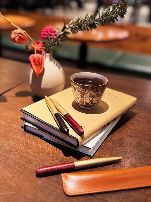 新品【升级版真皮套装】黄铜檀木签字笔 商品图5