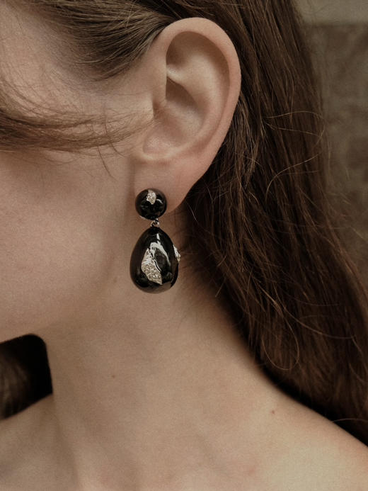 HANYING｜大号 水滴珐琅耳环 [ 黑金HY-WTB-5 / 黑银HY-WTB-6 / 白银HY-WTB-7] 商品图1