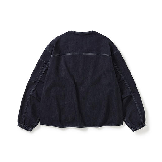 WHEELS and WIND 男女中性款水洗牛仔机能性耐磨宽松无领夹克外套 商品图2