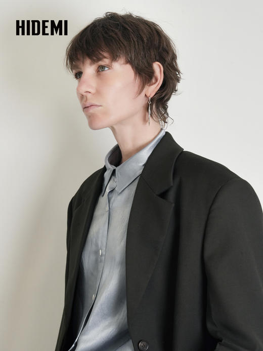 HIDEMI 设计感美丽奴羊毛翻驳领长款西装外套 商品图6