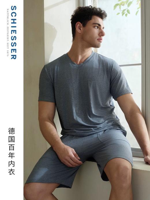 【竹纤维提花平纹系列】SCHIESSER德国舒雅男士竹纤维提花平纹家居外穿短袖短裤套装39/26839H 商品图0