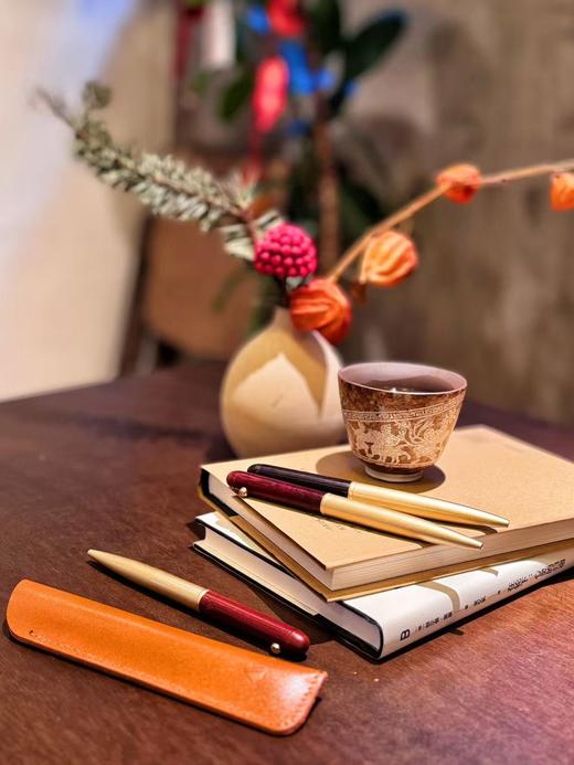 新品【升级版真皮套装】黄铜檀木签字笔 商品图6