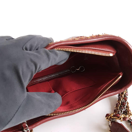 【95新】CHANEL香奈儿Gabrielle系列A91810 Y83702 K0917小号红色毛呢编织流浪包单肩斜挎包女士080226AK15 商品图8