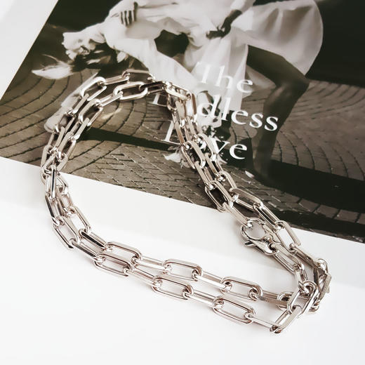 【95新】Cartier卡地亚Santos de Cartier系列B7009100中号白金斯巴达项链 链长约56cm中性款310126AK09 商品图2