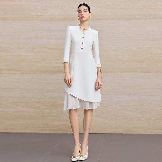 IWY/优雅风白色连衣裙女长袖收腰显瘦通勤裙高级感气质西装裙25Q861 商品图3