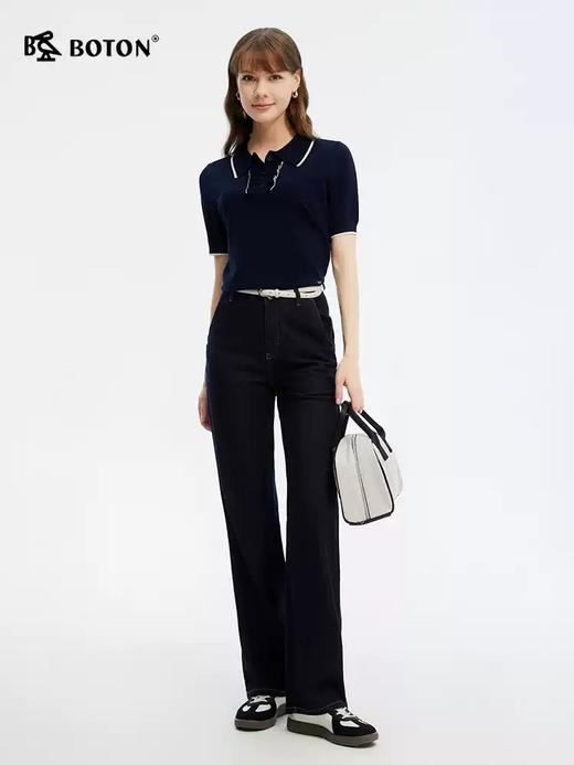 【不易褪色  莱赛尔】波顿女士春夏季宽松高腰弹力直筒牛仔长裤LE359125 商品图1