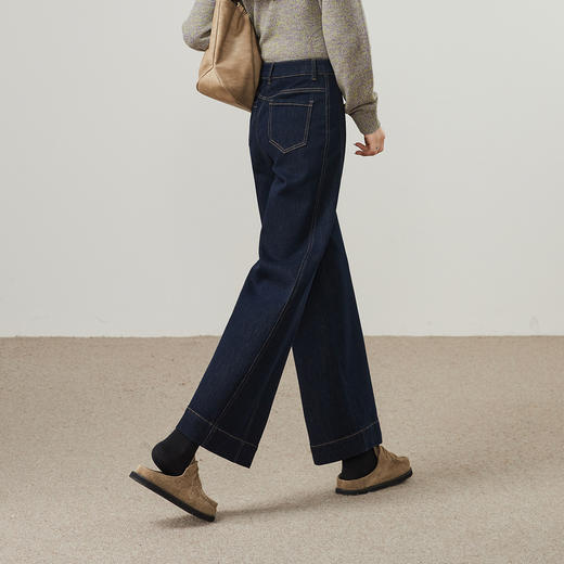 【初春-九分-阔腿裤】逸阳不易褪色车缝分割显瘦保暖拉毛厚牛仔裤8839V 商品图3