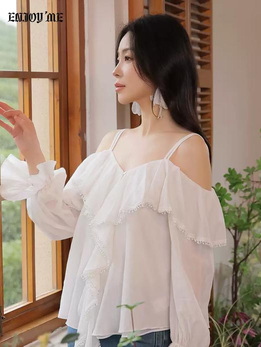 【门店同款】ENJOY春季“柔光芳序”露肩波浪边上衣 169649681 商品图1