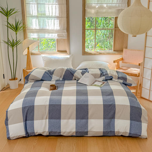 全棉色织水洗棉 散件系列，粉大格，蓝大格，咖小格，蓝小格，绿密条，灰密条 商品图4