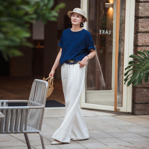 【林栖设计小店】植物染色|手工绣花优雅多色百搭宽松2026春新款纯棉T恤1961001 商品图8