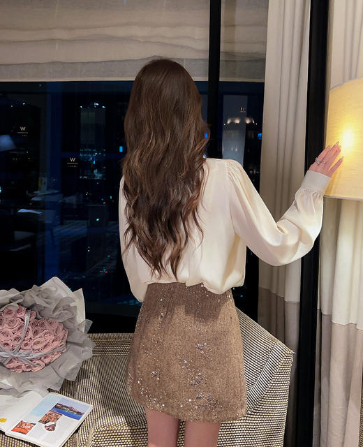 张心子【琉光漫歌】法式小资系带荷叶边雪纺衫女春新款洋气衬衫 U2602077 商品图9