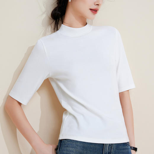 慕斯羊绒般质感半高领五分中袖 春秋法式修身百搭内搭单穿上衣 商品图1