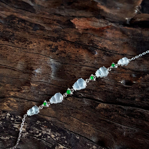 【天然正品】A货翡翠AU750精品白金镶钻镶天然冰种葫芦翡翠（福禄双全）手链 17CM（长度可调节）281225NJS31 商品图2