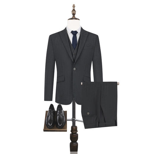 【色纺花纱三色条】柒牌男装2026春季戗驳领西服西装套装三件套130C70050 商品图4