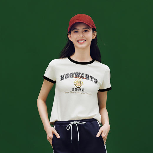 森马哈利波特联名短袖T恤女夏季短款撞色修身正肩印花学院风上衣 商品图2