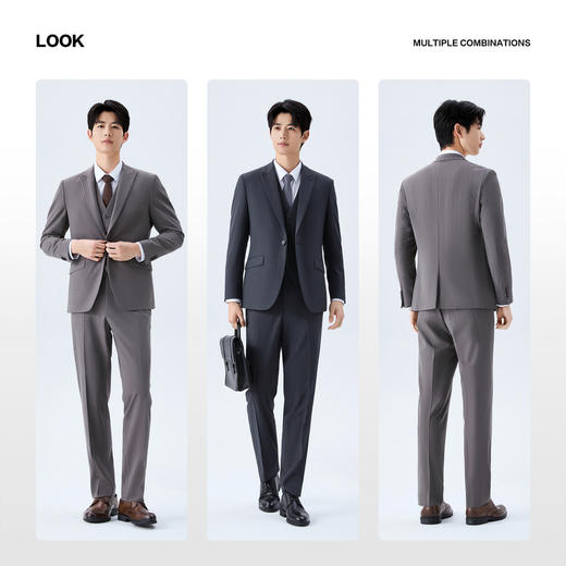 【色纺花纱三色条】柒牌男装2026春季戗驳领西服西装套装三件套130C70050 商品图2