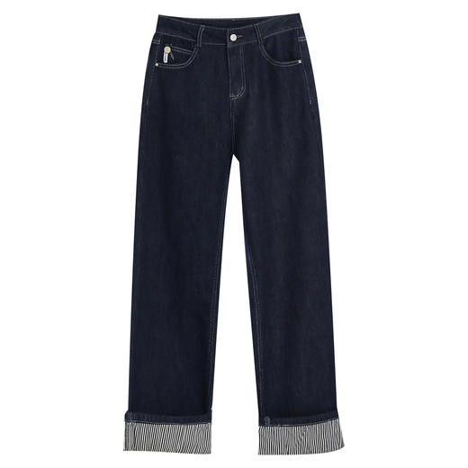 「自」全新升级【铂金会员174/天猫229/差价55】(14541)洛诗琳气质翻边牛仔裤2026春夏新款小个子窄版直筒九分阔腿裤 商品图4