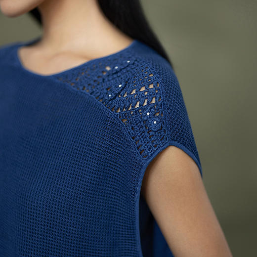 【林栖设计小店】植物染色|手工钩花植物蓝丝棉2026春新款镂空毛织上衣1961214 商品图2