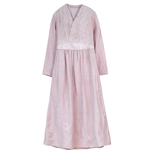 牧衣游原创 32姆米重磅丝麻打条连衣裙新款宽松粉色气质长裙 空谷 商品图4