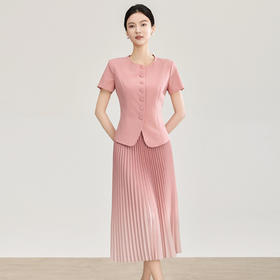 「高货wl」全新升级【铂金会员367/天猫499/差价132】(05650)洛诗琳2026春季新款气质优雅通勤短袖上衣+时尚渐变百褶半身裙两件套