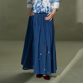 【林栖设计小店】植物染色|手工植物蓝萤虫绞婴儿棉2026春新款密褶半身裙1961014