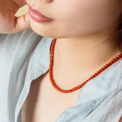 菜菜家点点金南红小米珠项链|云南保山老南红，锦红帝王色，搭配18k金珠 商品图1