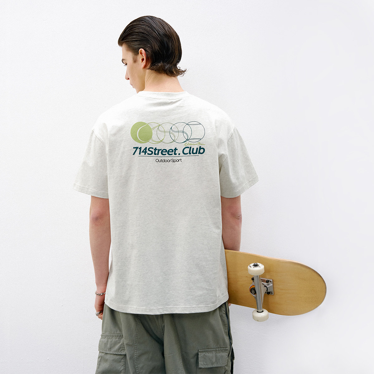 714street网球绒面发泡印花短袖2026春夏宽松圆领纯棉情侣T恤男款