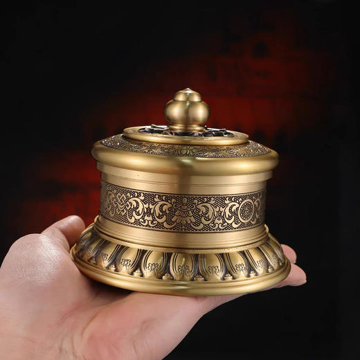 手动藏式铜指捻转轮转筒八宝小指捻观音心咒莲花底座转筒转轮经筒摆件 商品图3