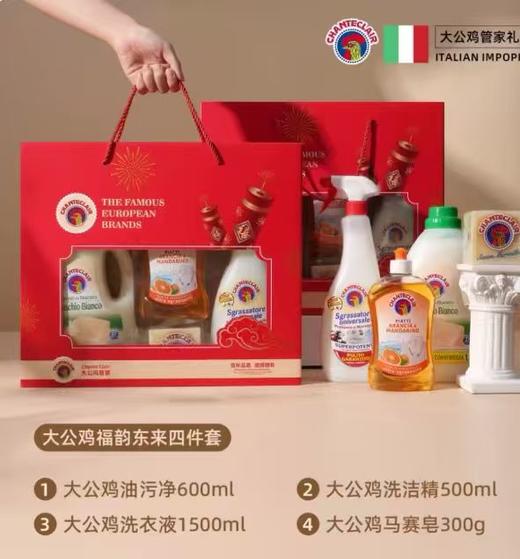 大公鸡管家四件套（油污净600ml+洗洁精500ml+洗衣液1500ml+马赛皂300g） 商品图0