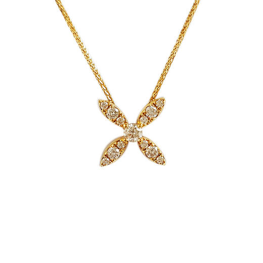 莱绅通灵AU750黄金经典时尚四叶草造型0.073克拉钻石配玛瑙吊坠项链 链长：40CM 260126TB59 商品图0