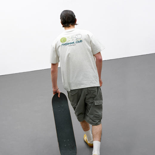 714street网球绒面发泡印花短袖2026春夏宽松圆领纯棉情侣T恤男款 商品图3