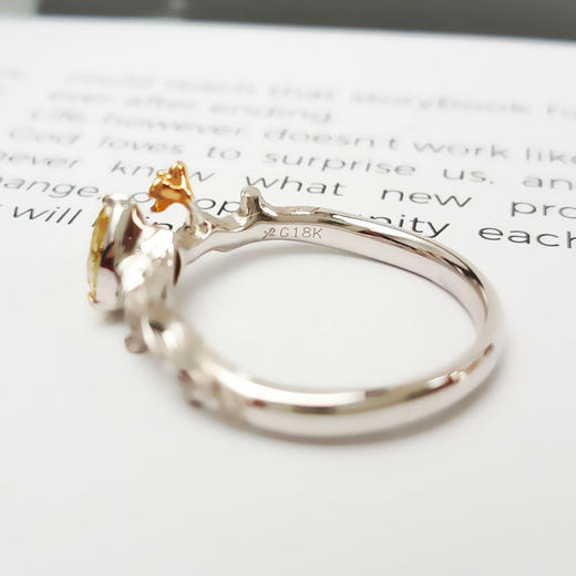 【天然正品】AU750双色金设计师款灵动藤蔓树枝造型0.67克拉梨型彩黄色钻石戒指13号（戒圈可改）290126NJS38 商品图5