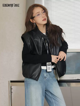 【门店同款】ENJOY春季“柔权主义”小立领PU马夹 169193101
