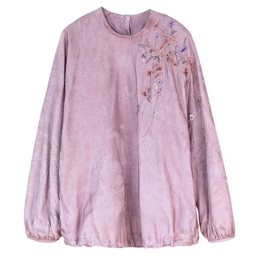 牧衣游原创 24姆米重磅桑蚕丝混纺重工手绣小衫宽松圆领套头 禾时 商品图4