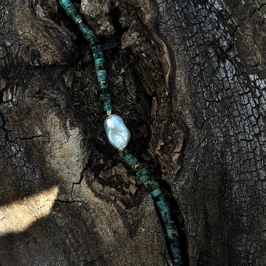 「野光」非洲松石巴洛克珍珠项链 | 总长约45cm 不被驯服的青蓝 to me 天然石饰品 商品图2