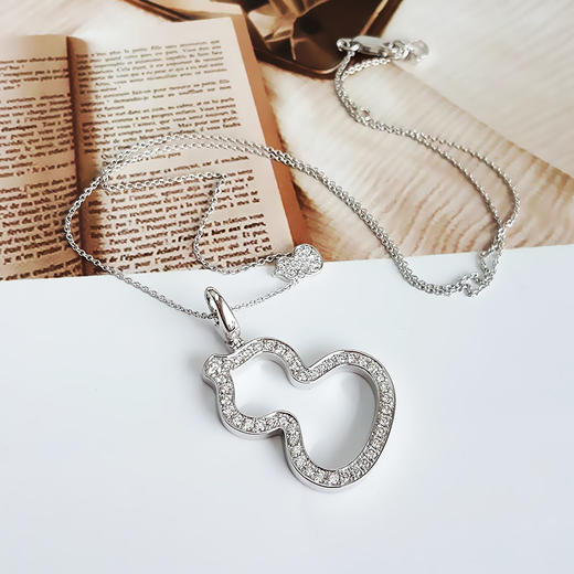 【95新】Qeelin麒麟Wulu系列大号白金满钻镂空葫芦项链 链长约41cm，吊坠尺寸26*19.7mm女士280126NJS12 商品图3